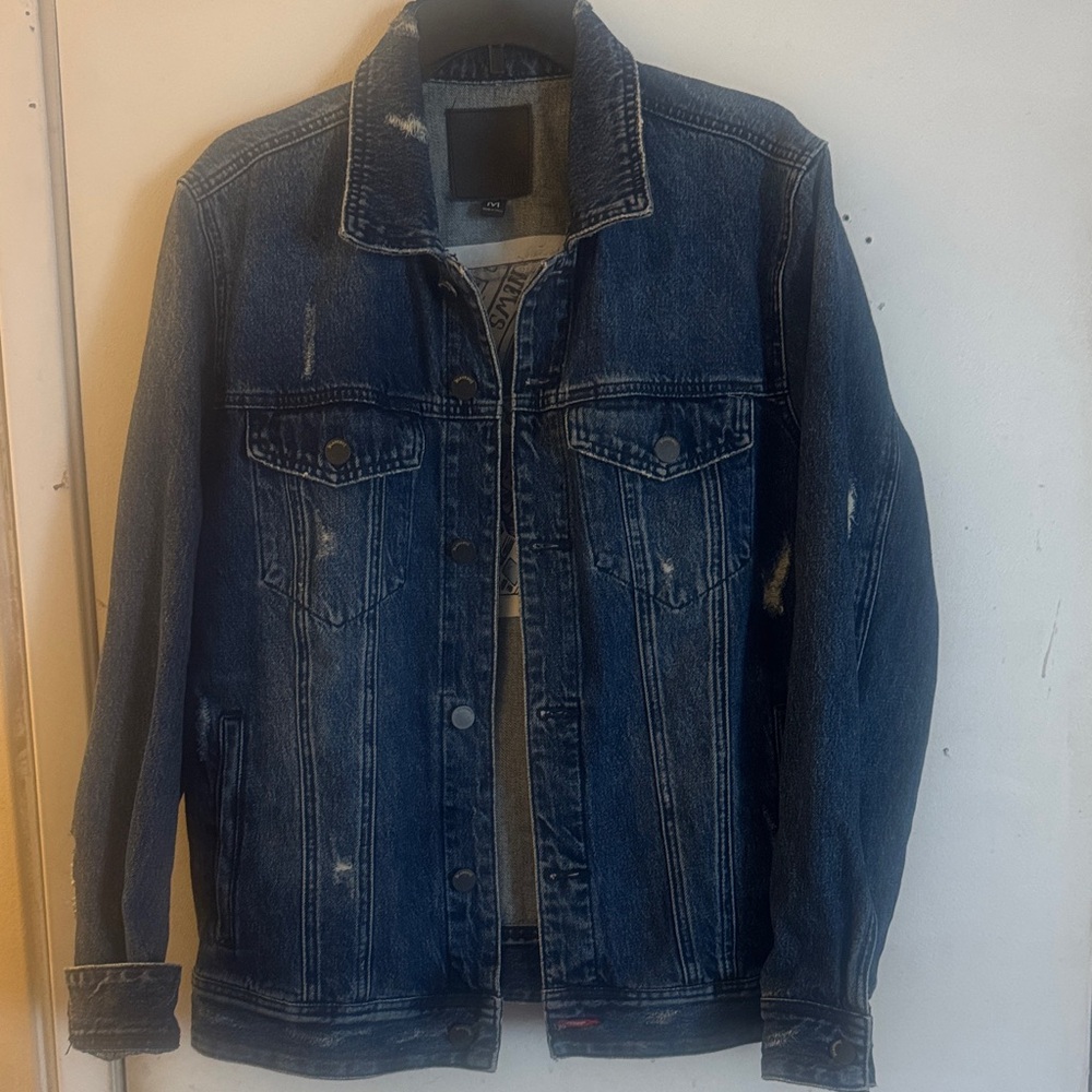 Zara Men's Distressed Indigo Denim Jacket